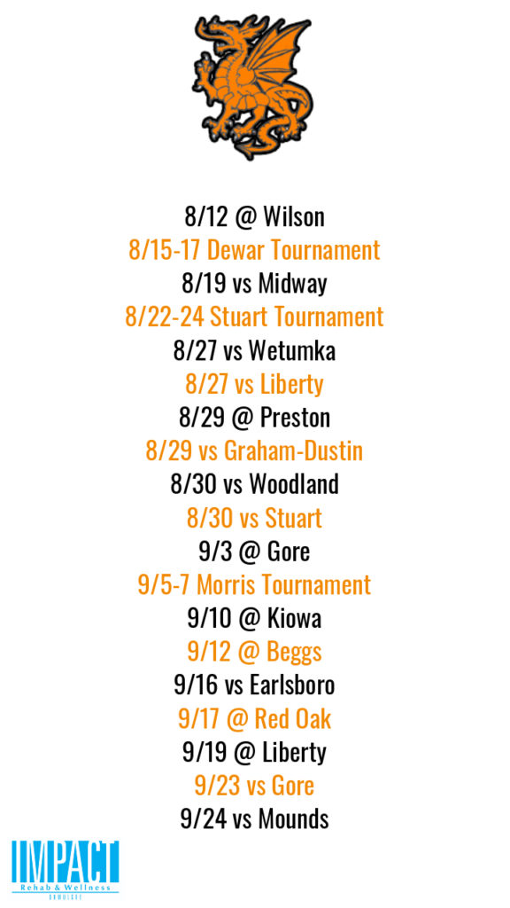 Dewar Dragons 2019 fastpitch schedule with white background